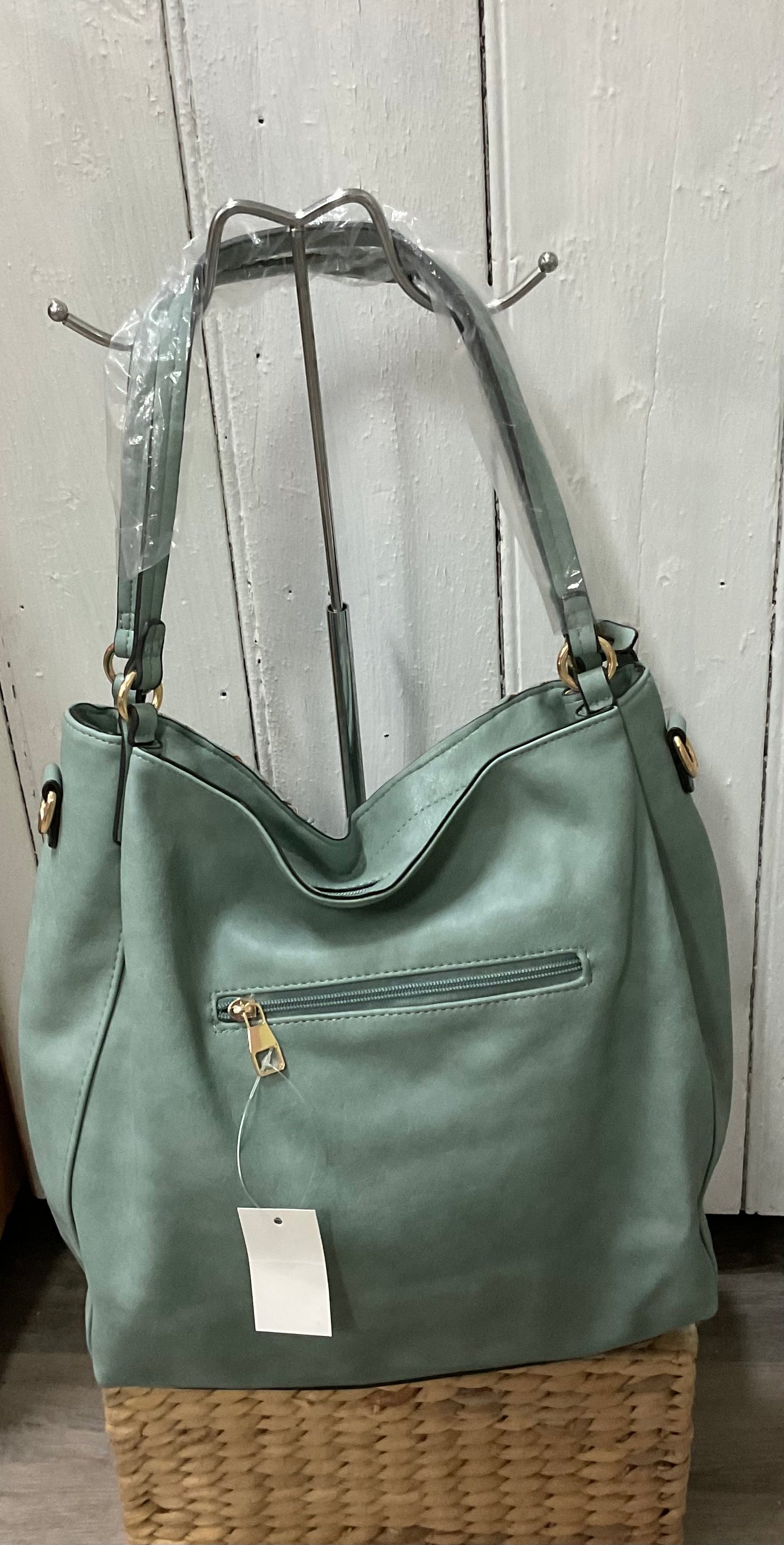 Dusty blue bucket bag