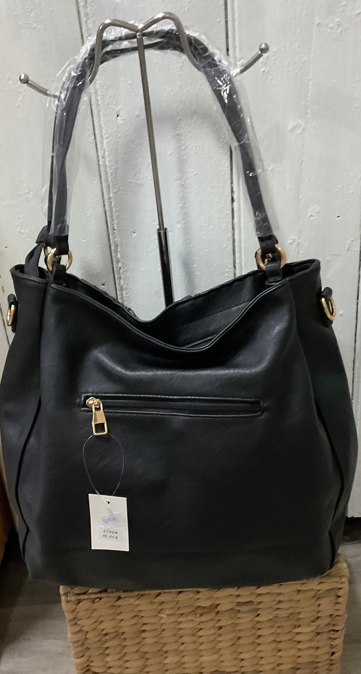 Black bucket bag