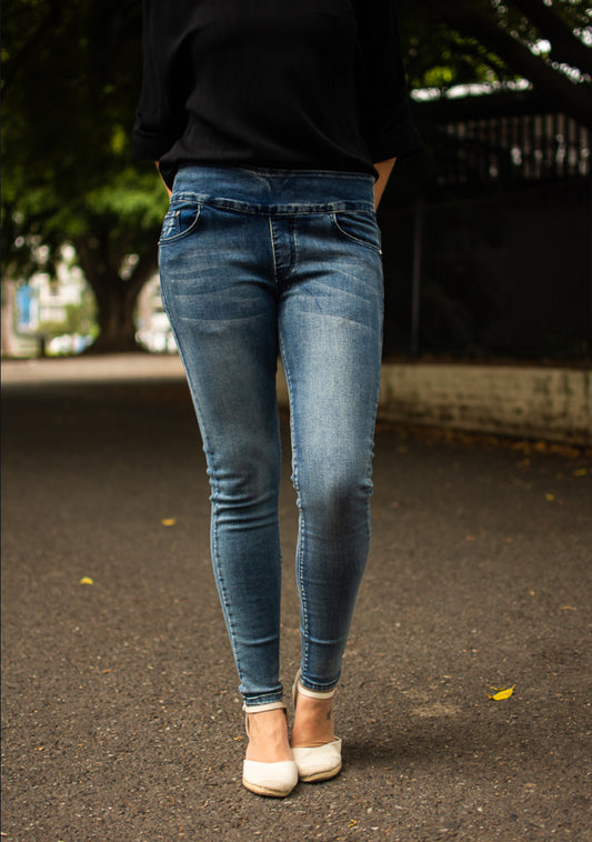 Pull on stretch jeans