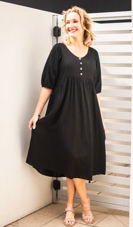 Black linen dress